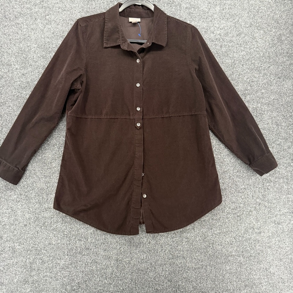 J Jill Shirt‎ Womens M Petite Corduroy Brown Button Up Casual Western Ranch Boho
